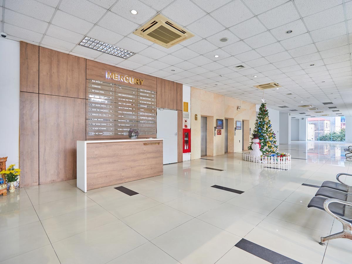 Modern lobby area with Christmas decoration at Mercury Building